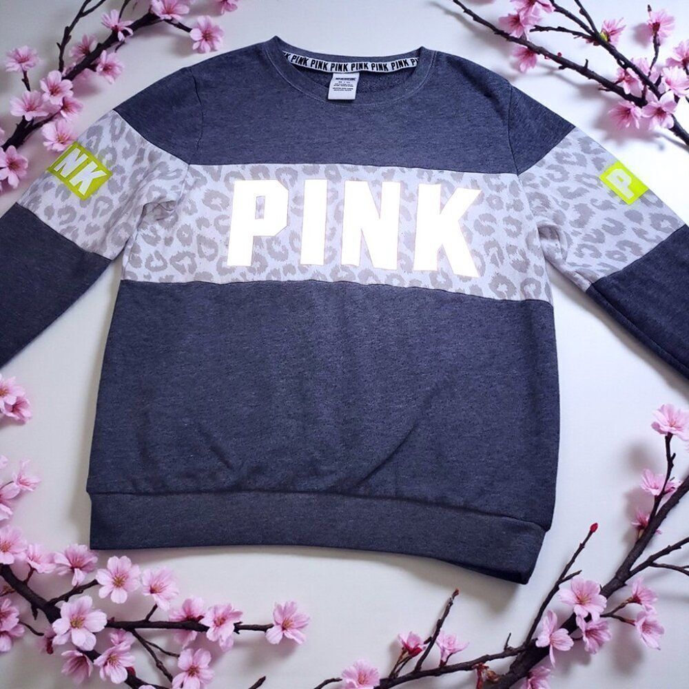 Victoria’s Secret PINK Leopard Print  gray/white reflective Block Sweatshirt